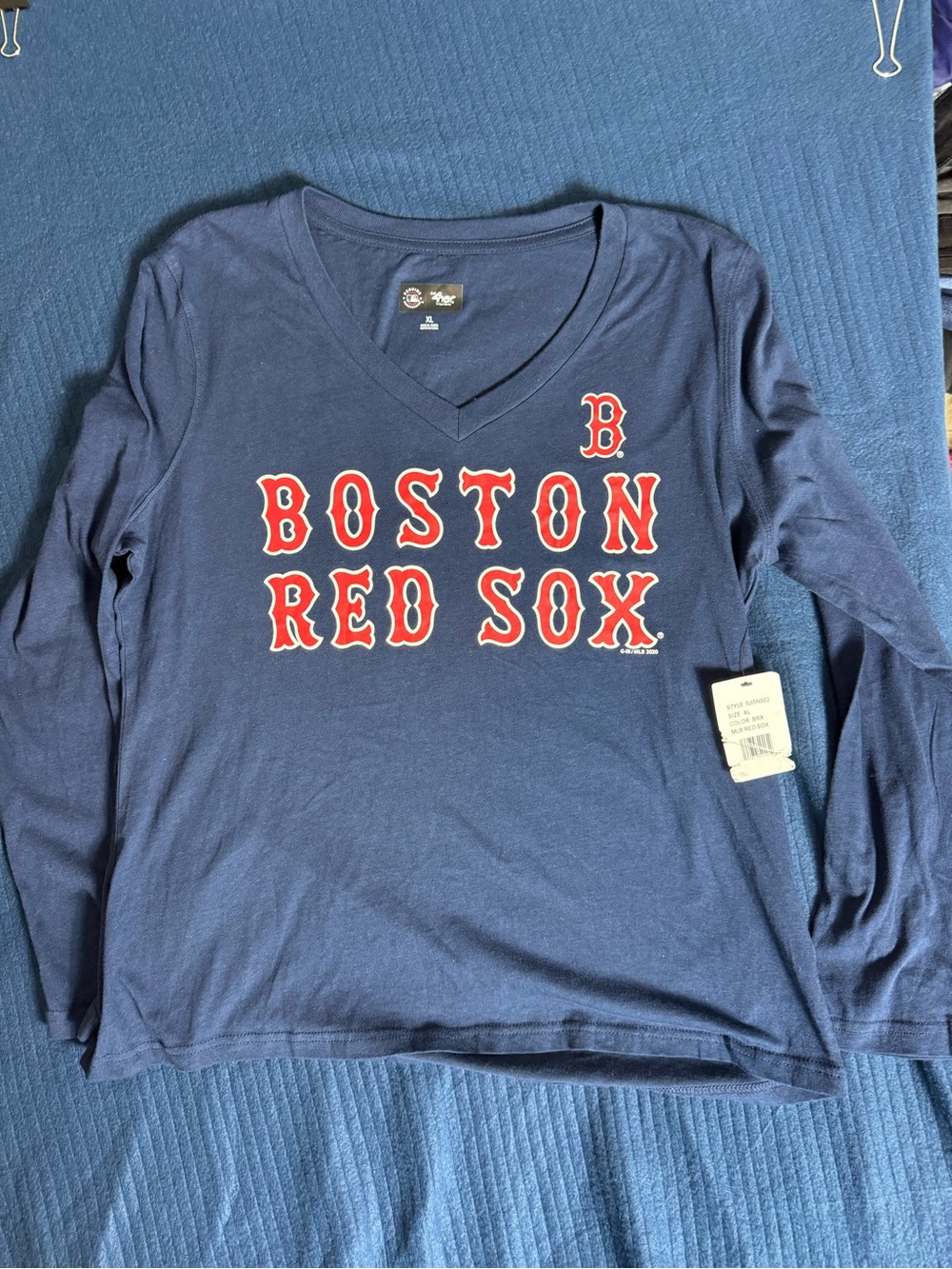 MLB Boston Red Sox Navy and Red V-Neck Long Sleeve Shirt